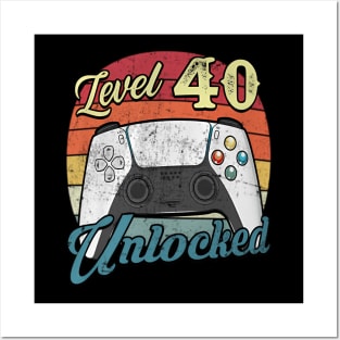 Video Gamer 40th Birthday Decoration Level 40 Posters and Art